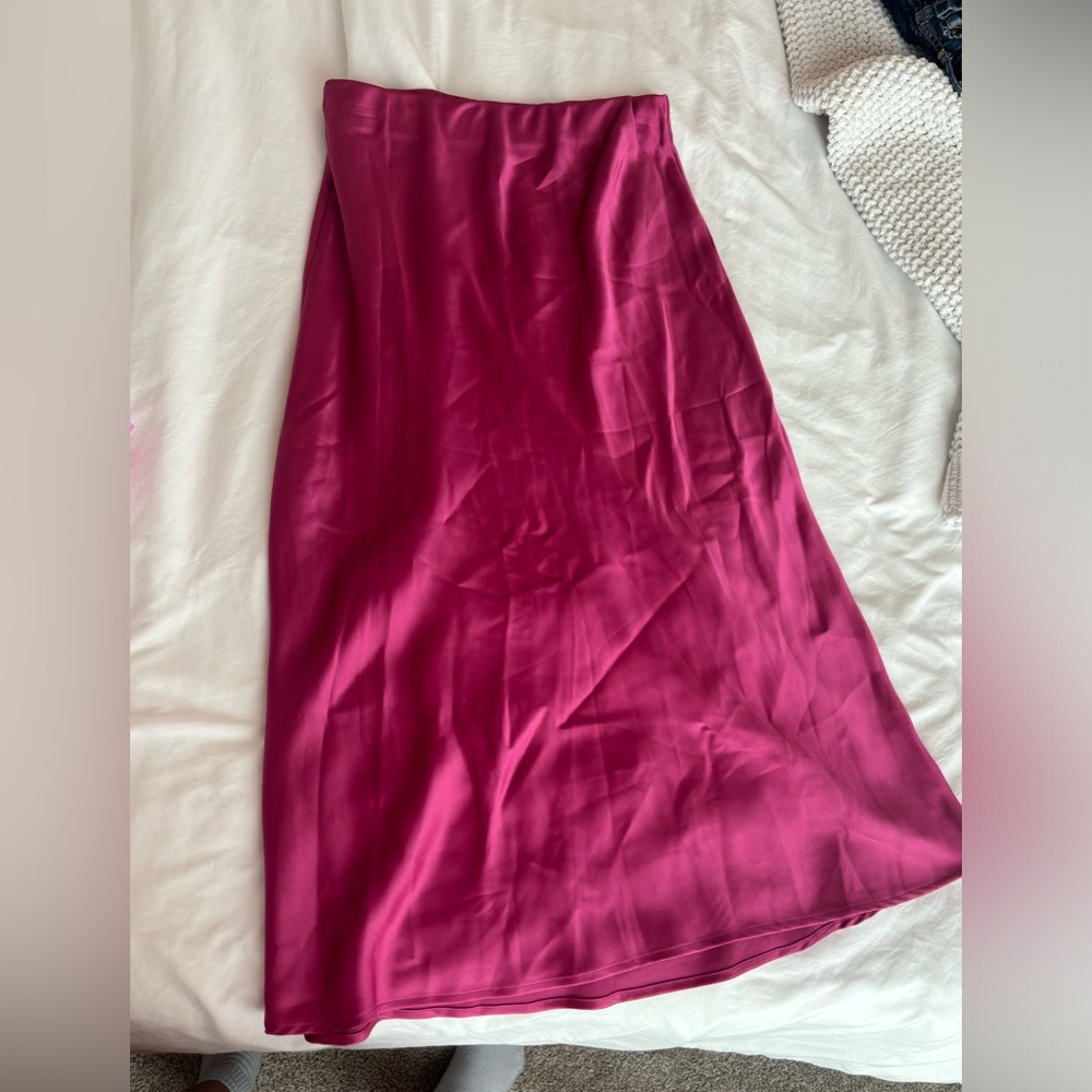 Pink silk midi skirt